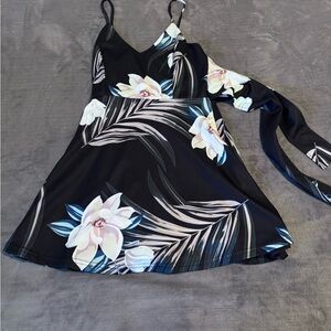 Floral Black Dress with Spaghetti Straps
